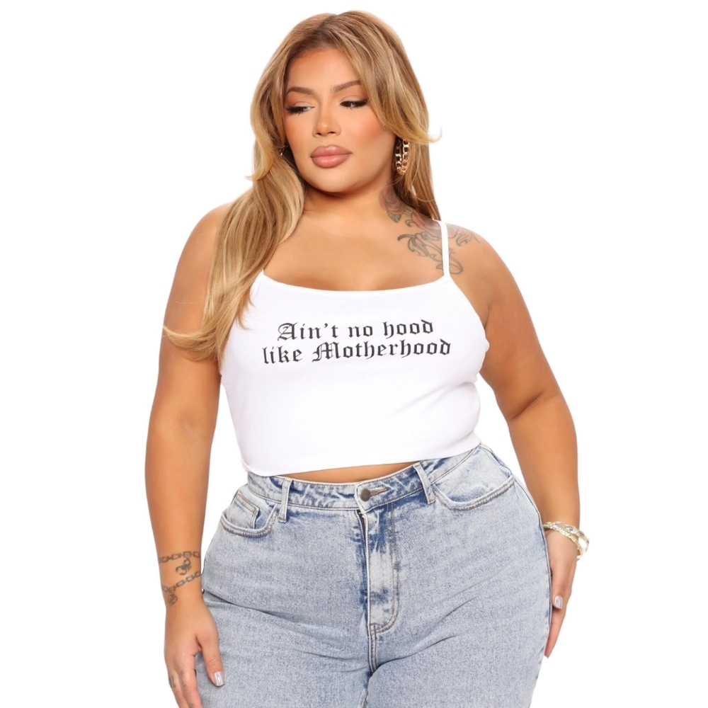Fashion Nova "Ain't No Hood Like Motherhood" Spaghetti Strap White Tank Top, 3X - Picture 1 of 6